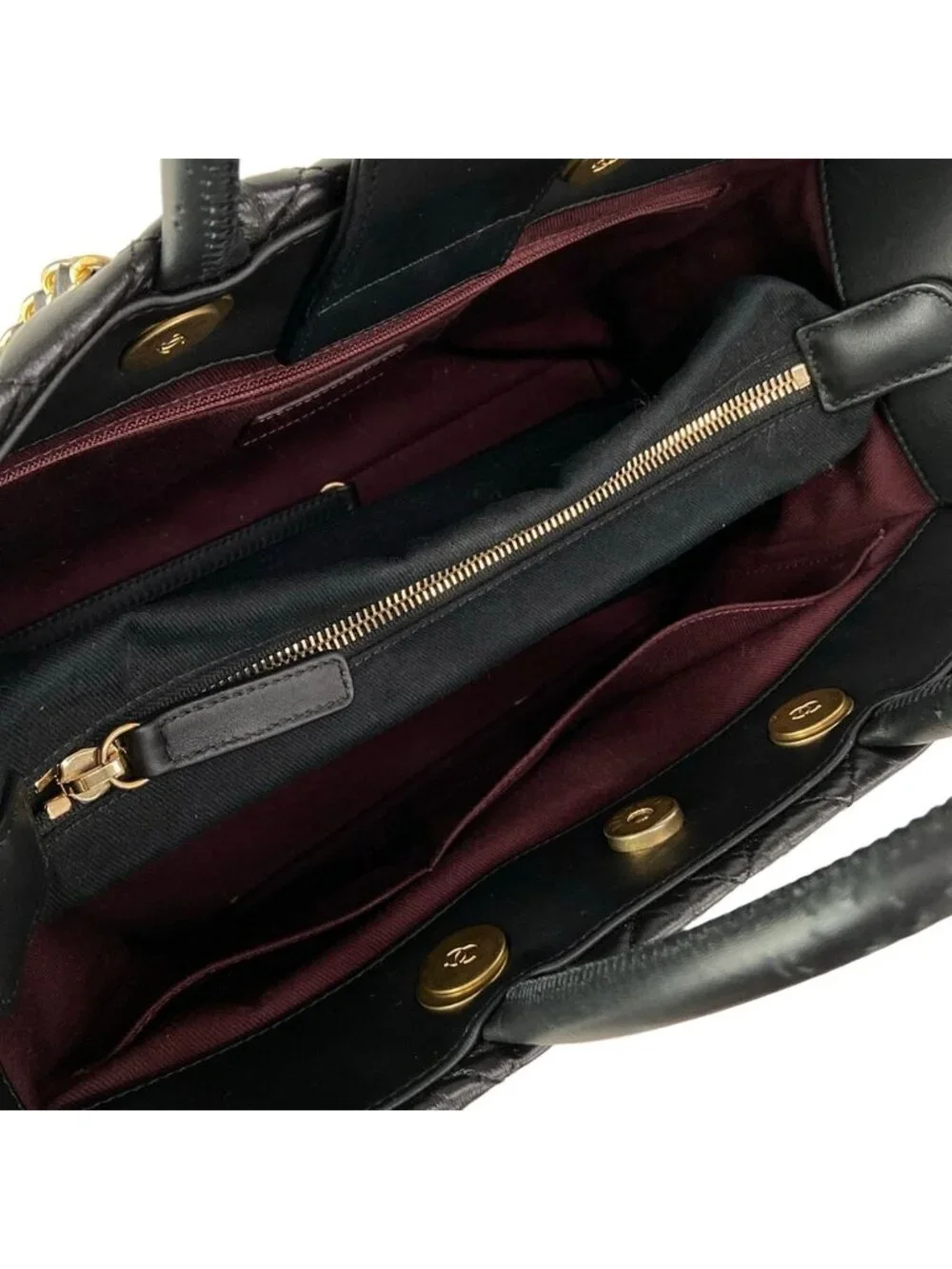 Chanel Shoulder Bag Quilted Black Matte Togo Chain 2-Way